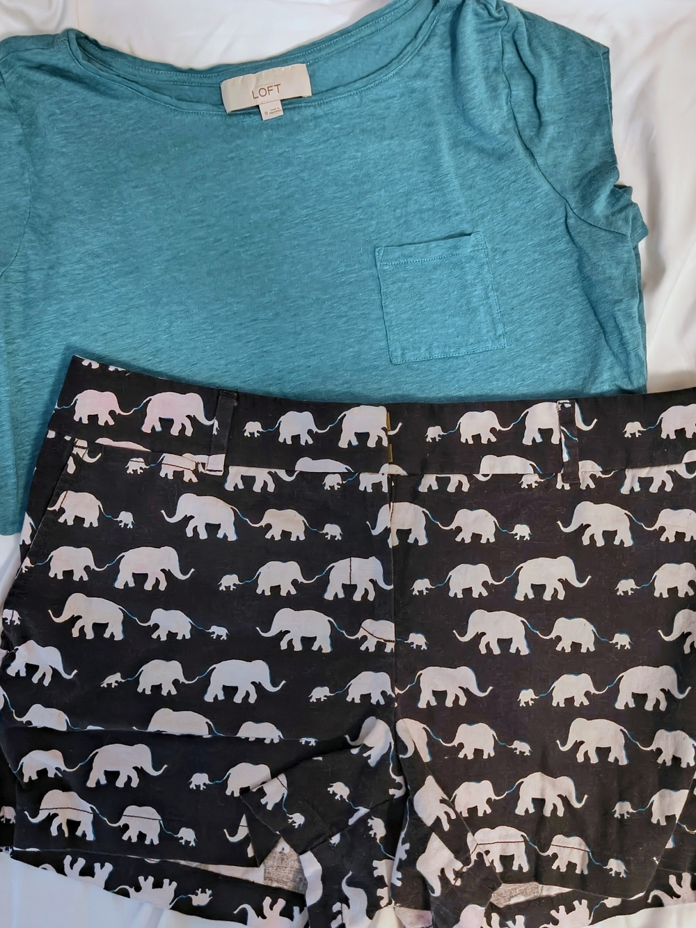 LOFT Teal Pocket Tee & Dark Blue Elephant Print Shorts Set